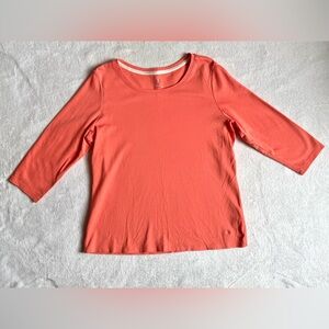 Isaac Mizrahi Live! LARGE Pima Cotton 3/4 Sleeve Women's T-Shirt Top Coral